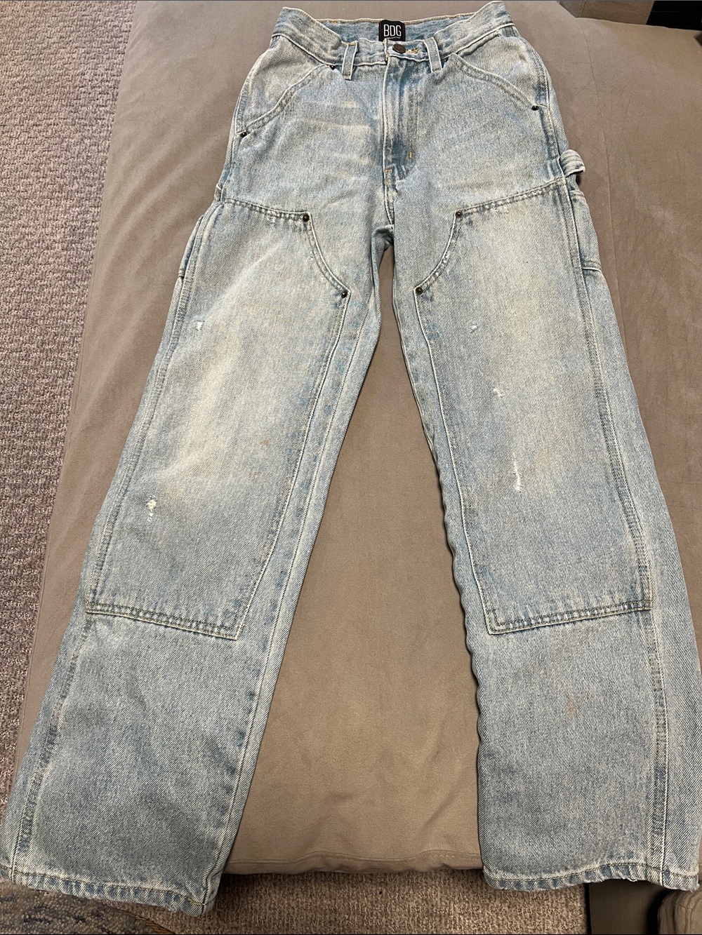 BDG High Rise Carpenter Jeans in Light Blue Wash & Distressed
